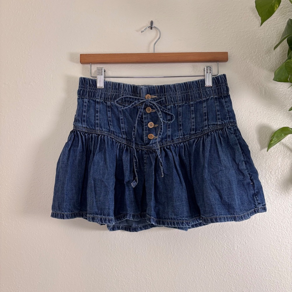 Free people we the free roselle skirt denim pleated mini skirt size XS